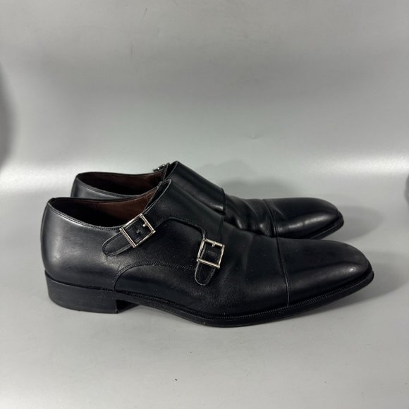 MASSIMO EMPORIO 12882 DOUBLE-BUCKLE RUS BLACK LEATHER SHOE, 10 1/2